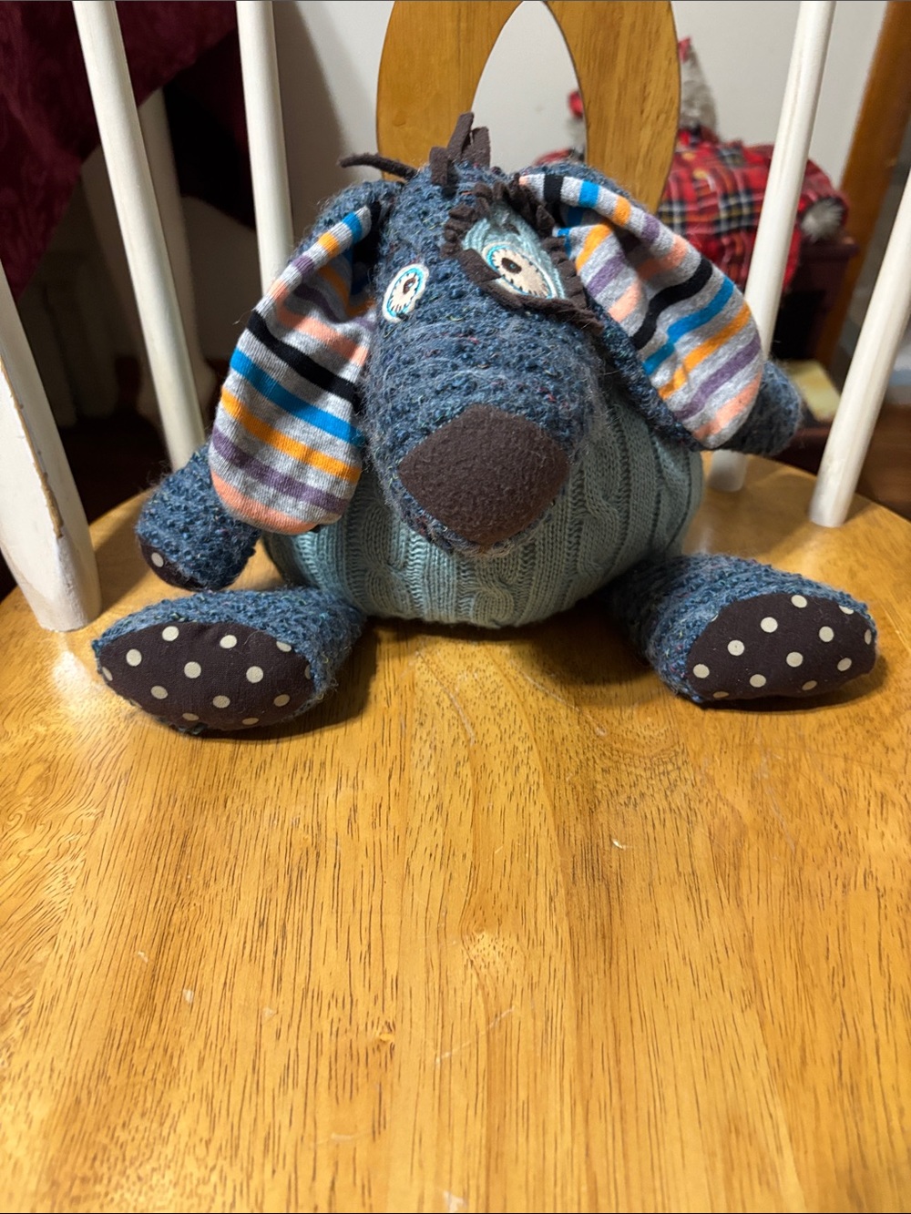 Blue Knit Plush Toy with Striped Ears - Unbranded